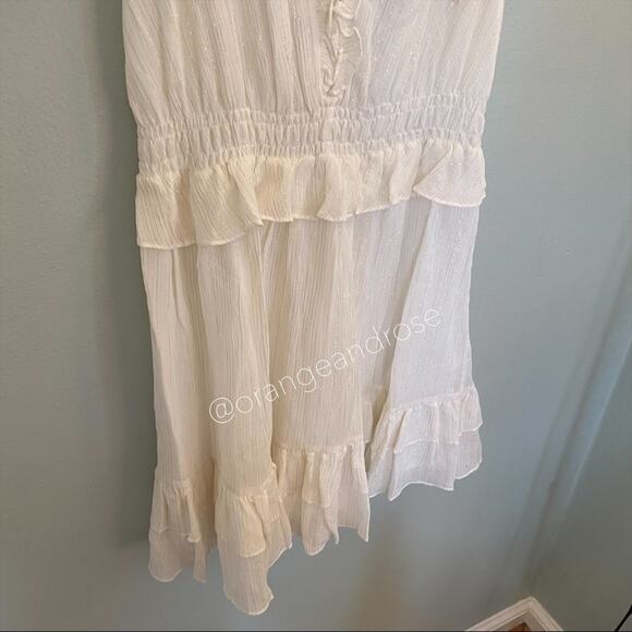 NWT Rebecca Taylor White Gold Ruffle Short Sleeve Fit Flare Mini Dress Large - Picture 12 of 14